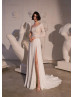 Beaded Ivory Lace Chiffon High Slit Wedding Dress